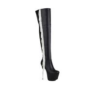 WOkismD Bottes Cuissardes à Talons Aiguilles dessu du Genou, Semelle Plateforme, Bout Rond, Fermeture éclair latérale, Talon de 16 cm,Noir,38 EU