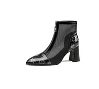 WOkismD Bottes de Bal à Zip pour Femmes en Maille de 7,5 cm, avec Talons, Chaussures de Danse de Classe,Noir,38 EU