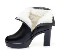 WOkismD Bottes d'hiver pour Femmes à Talon Bloc épais, Fermeture éclair latérale et Bout Rond,Noir,40 EU