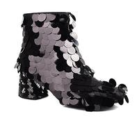 WOkismD Bottes Femme à Paillettes et Sequins 6CM Talons Épais Bottines Scintillantes,Noir,39 EU
