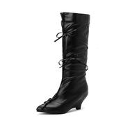 WOkismD Bottes Femme Montantes à Talon compensé, Bout Pointu, Talon de 5,8 cm avec Fermeture éclair sur Le côté, pour Robe,Noir,43 EU