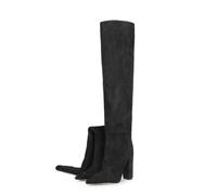 WOkismD Bottes Hautes Jusqu'au Genou en Daim à Talons épais de 11 cm avec Bouts Pointus,Noir,36 EU