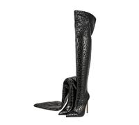 WOkismD Bottes Longues pour Femmes à Talon Aiguille Stiletto au-Dessus du Genou, Mode, avec Bout Pointu Sexy et Fermeture éclair pour soirée, Rendez-Vous, Club,Noir,42 EU