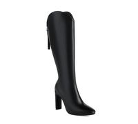 WOkismD Bottes Longues pour Femmes à Talon Haut carré épais de 10 cm avec Fermeture éclair,Noir,40 EU