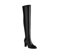 WOkismD Bottes Longues pour Femmes en Cuir PU Extensible au-Dessus du Genou, Pointues, Style Robe,Noir,34 EU
