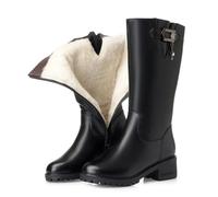 WOkismD Bottes Montantes pour Femmes à Bout Rond, Talon Moyen épais, Fermeture éclair sur Le côté,Noir,39 EU