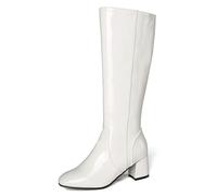 WOkismD Bottes Montantes pour Femmes à Talon Haut Bloc de 5,5 cm avec Fermeture Éclair,Blanc,37 EU