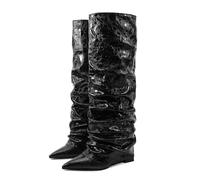 WOkismD Bottes Pliables à Talons Blocs décontractées Bottes habillées Jusqu'au Genou,Noir,36 EU