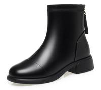 WOkismD Bottes pour Femmes à Cheville, Talon Bloc épais et Bas, avec Fermeture éclair sur Le côté,Noir,35 EU