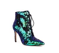 WOkismD Bottes pour Femmes à Talon Stiletto de 10,5 cm, à Paillettes, Bout Pointu, Fermeture éclair et Lacets,Vert,36 EU