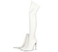 WOkismD Bottes pour Femmes au-Dessus du Genou 12CM/4,72IN avec Fermeture éclair latérale, Bout Pointu, Mode, Sexy, Hiver, Talon Stiletto Haut,Blanc,40 EU