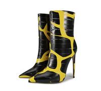 WOkismD Bottes pour Femmes de 12 cm à Talons Aiguilles, Sexy, Bout Pointu, Fermeture éclair sur Le côté, Bottines Confortables mi-Mollet,Jaune,40 EU