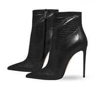 WOkismD Bottes Sexy à Bout Pointu et Talon Haut de 12 cm, Mode Talons Hauts à Cheville et Bottines avec Fermeture Éclair Latérale,Noir,34 EU