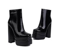 WOkismD Bottines à Talons Hauts compensés pour Femmes de 14,5 cm, Bout carré, Fermeture éclair latérale,Noir,36 EU