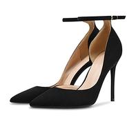 WOkismD Chaussures à Talons Aiguilles en Cuir suédé pour Femmes, Chaussures à Talons Aiguilles Pointues 3,9 pouces/10cm, Grandes Tailles 34-45,Noir,34
