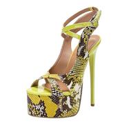 WOkismD Chaussures pour Femmes à Talons Hauts Stilettos Plateforme de 16 cm, Bout Ouvert avec lanière croisée à la Cheville,Jaune,40 EU