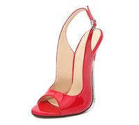 WOkismD Discothèque Métal Talon Stiletto Talons Hauts Sandales pour Femmes Escarpins Sexy en Cuir Verni Bout Ouvert Bride à la Cheville Slingback Pub Party Chaussures,Rouge,45