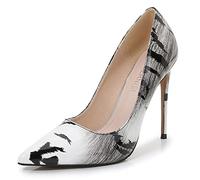 WOkismD Escarpins à Talons Hauts pour Femmes en Cuir Verni Multicolores imprimés à Talons Hauts Sexy Escarpins à Bout fermé Pointus Chaussures habillées pour Mariage 4,7 Pouces / 12CM,Noir,38