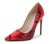 WOkismD Escarpins à Talons Hauts pour Femmes en Cuir Verni Multicolores imprimés à Talons Hauts Sexy Escarpins à Bout fermé Pointus Chaussures habillées pour Mariage 4,7 Pouces / 12CM,Rouge,43