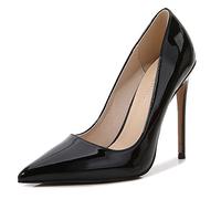 WOkismD Escarpins en cuir verni pour femme à talons hauts sexy à bout pointu à enfiler pour fête, mariage, bal de fin d'année, 12 cm, noir, 46