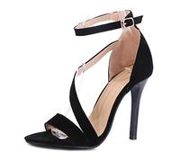 WOkismD Escarpins en Daim pour Femmes, Bout Ouvert, Bride à la Cheville, Chaussures habillées Confortables et Sexy, Escarpins de Mariage, Sandales,Noir,35