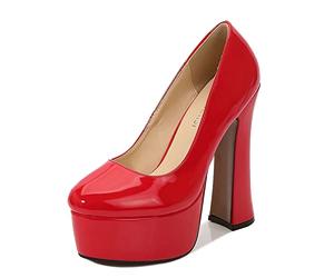 WOkismD Femmes Brevet Haut Talon Plate-Forme Chunky Bloc Talon Pompes Bout Rond Chaussures de soirée à Enfiler pour Sexy Stripper Club Pole Dance Grande Taille 35-46,Rouge,44