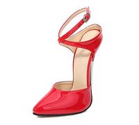 WOkismD Femmes Bride à la Cheville Talons Hauts Sexy Bout Pointu Pompes Sangle croisée Talons Aiguilles Talon en métal Slingback Robe de soirée Chaussures en Cuir Verni,Rouge,38