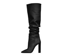 WOkismD Femmes hiver sur le genou bottes talons épais cuissardes bloc talon en cuir PU talon haut sans lacet bottes longues chaussures,Noir,40