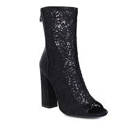 WOkismD Femmes Maille Peep Toe Bottines Talons épais Bottillons à Talons Bloc Talons Hauts Bottillons à Bout Ouvert avec Fermeture à glissière au Dos Chaussures habillées d'été Sexy,Noir,39