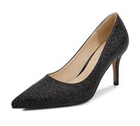 WOkismD Femmes Paillettes Pointues Talons Hauts Talons Fins Talons Hauts Chaussures antidérapantes Confortables Robe de mariée Mode Chaussures de mariée 8cm,Noir,37