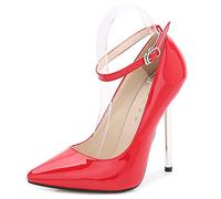 WOkismD Femmes Sexy Bout Pointu Talons Hauts avec Bride à la Cheville en Cuir Verni Escarpins Talons Aiguilles en métal à Talons habillés fête de Mariage Chaussures de Bal 5 Pouces,Rouge,41