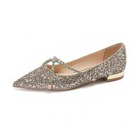 WOkismD Femmes Strass Ballerines Chaussures Paillettes de Cristal Chaussures à Enfiler Sexy Pointu fermé Chaussures de Mariage Chaussures de décoration de Sangle croisée en Cristal,d'or,38