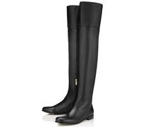WOkismD Hiver Femmes Noir Zipper Bout Rond Carré Talon sur-Le-Genou Plat Cuissardes Casual Knight Bottes,Noir,40 EU