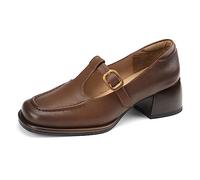 WOkismD Mocassins Britanniques Vintage pour Femmes Bout carré Talons épais Pompe en Cuir PU Mary Janes Chaussures Talons Bas Bloc Confort décontracté Chaussures habillées Quotidiennes,Marron,38