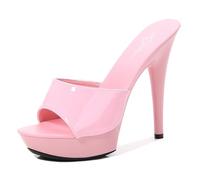 WOkismD Mules à Talons Hauts pour Femmes, Sandales à Talons Aiguilles à Bout Ouvert, Plate-Forme d'été, Diapositives à Talons Hauts, Robe de soirée, Chaussures Dos Nu,Rose,42