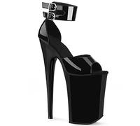 WOkismD Plate-Forme de 23 cm Talons Super Hauts avec Doubles Boucles Strap Platform Open Toe Stiletto Sandals Sexy Stripper Club Pole Dance Dancing Shoes Grande Taille 34-46,Noir,37