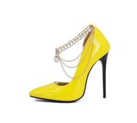 WOkismD Pumps à Talons Aiguilles fermés pour Femmes de 12 cm, Chaussures de fête pour Mariage,Jaune,37 EU