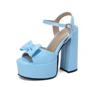 WOkismD Sandales à Plateforme à Bout Ouvert avec nœud, Brides de Cheville Ajustables et Talons Blocs,Bleu,37 EU