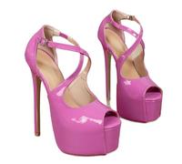 WOkismD Sandales à Plateforme pour Femmes 16CM/6,29IN, Bride croisée, Talon Stiletto, Bout Ouvert, Chaussures de fête à la Mode,Rose,38 EU