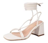 WOkismD Sandales à Talons Blocs Chunky de 2,5 Pouces pour Femmes avec lanières,Blanc,40 EU