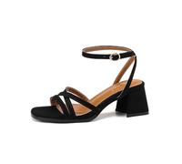 WOkismD Sandales à Talons carrés Ouvertes à l'avant pour Femmes avec Lacets 6CM,Noir,35 EU