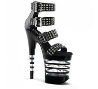 WOkismD Sandales cloutées pour femmes Plate-forme à bout ouvert talons super hauts avec talons aiguilles de 20 cm Escarpins à boucle en métal gothique exy Stripper Pole Dance Dress Shoes,Noir,45
