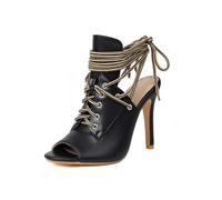 WOkismD Sandales pour Femmes à Talon aigu de 10,5 CM, Ouvertes à Bout Ouvert, avec Fermeture à Lacets à l'arrière et à la Cheville, Style Punk pour Club ou soirée,Noir,47 EU