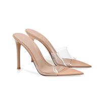 WOkismD Sandales pour Femmes à Talons Aiguilles Transparents de 12CM avec Bout Pointu, Bride Transparente, Talons Hauts à Enfiler,Clear,38 EU