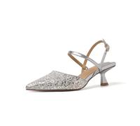 WOkismD Talons Bas à Double Bride, Bout Pointu, Paillettes, Escarpins Slingback à Talon Kitten,Argent,36 EU