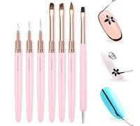 WOKOTO Lot de 7 pinceaux à ongles roses pour ongles en acrylique, pinceaux de peinture, pinceaux à ongles pour nail art, outils de dessin, lignes fines, pinceaux acryliques pour vernis à ongles gel UV
