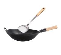 Woks and Stir Fry Pans Nonstick, Iron Wok with Iron Shovel, Round Bottom Wok Pan Nonstick Wok Pan with Ergonomic Handle, for Asian Cooking by Cookeries,38Cm/ 15 inch Int