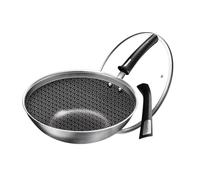 Woks en Acier Inoxydable, poêles à Frire, poêles antiadhésives sans fumée, woks à Fond Plat, casseroles de Cuisine (Couleur : Argent, Taille : 32 cm)