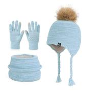Wokuaile Ensemble Bonnet Écharpe Gant Enfant Hiver Tricoté Tour de Cou Chaud Gant Écran Tactile Set de 3 Pièces pour Fille Garçon Mélange de Verts