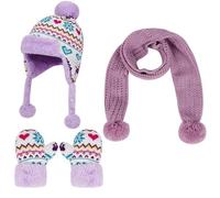 Wokuaile Ensemble Bonnet Echarpe Gant Fille, Enfant Hiver Tricoté Bonnet avec Pompon 3 Pièces pour Garçons et Filles 2-8 Ans Violet